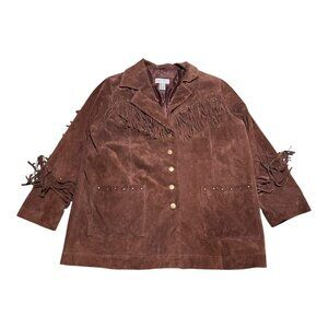 Via Accenti Womens Frontier Style Shell 100% Leather Fringe Jacket Sz 16W‎